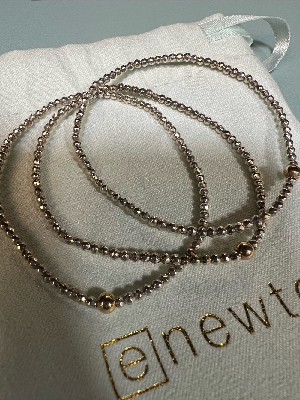 Enewton Bright Silver Faceted Hematite 2mm Bead Bracelet SET of 3